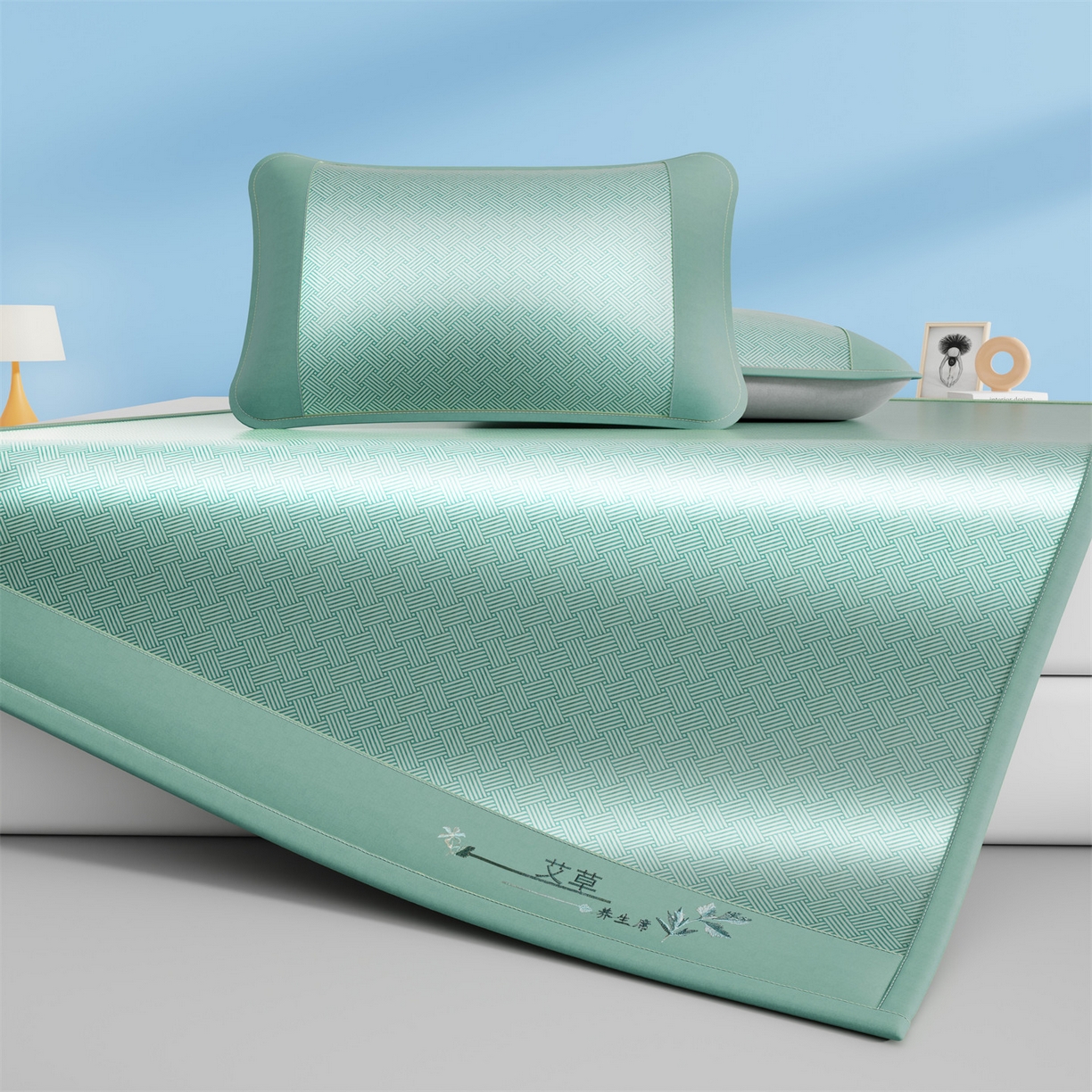 91家纺网 家纺一手货源 找家纺 （总）青雅席业 2026新款艾草凉感饼干花冰丝凉席