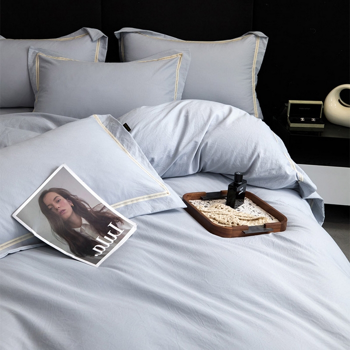 91家纺网 家纺一手货源 找家纺 库里梦家纺 2026新款高精密斜纹棉四件套镂空四件套-织带款 青云灰