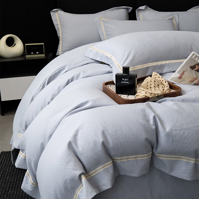 91家纺网 家纺一手货源 找家纺 库里梦家纺 2026新款高精密斜纹棉四件套镂空四件套-织带款 青云灰