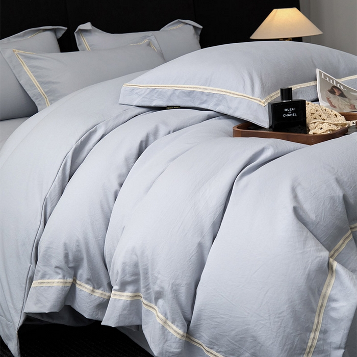 91家纺网 家纺一手货源 找家纺 库里梦家纺 2026新款高精密斜纹棉四件套镂空四件套-织带款 青云灰