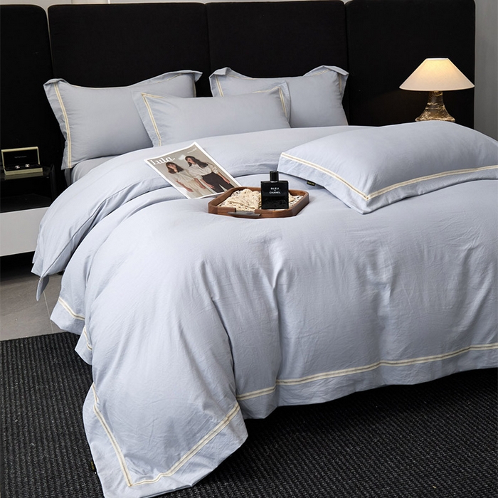 91家纺网 家纺一手货源 找家纺 库里梦家纺 2026新款高精密斜纹棉四件套镂空四件套-织带款 青云灰