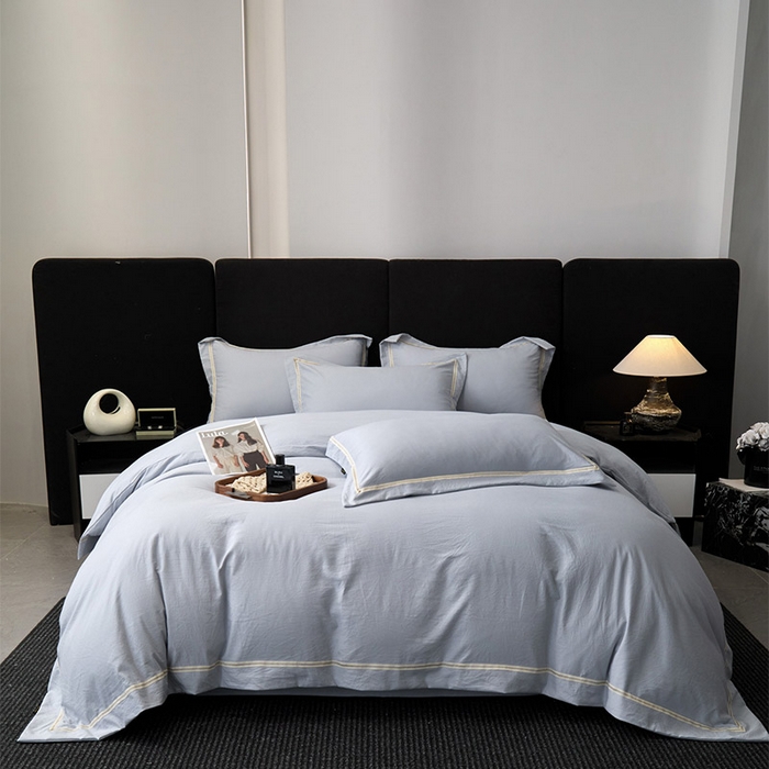 库里梦家纺 2026新款高精密斜纹棉四件套镂空四件套-织带款 青云灰