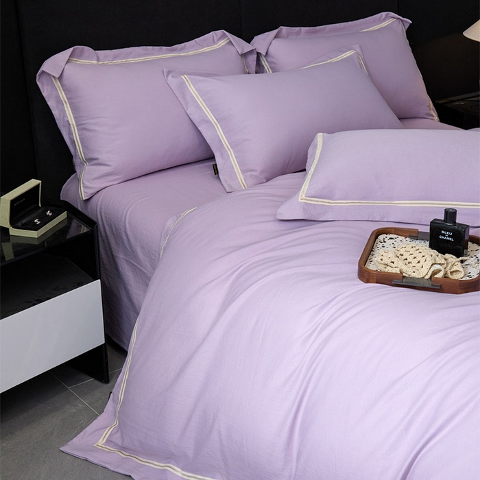 91家纺网 家纺一手货源 找家纺 库里梦家纺 2026新款高精密斜纹棉四件套镂空四件套-织带款 紫堇