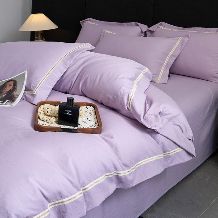 91家纺网 家纺一手货源 找家纺 库里梦家纺 2026新款高精密斜纹棉四件套镂空四件套-织带款 紫堇