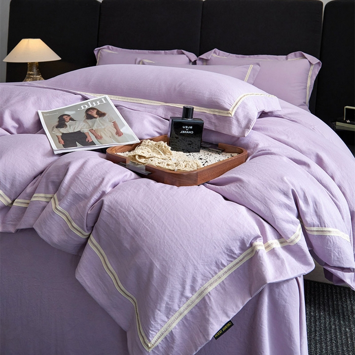 91家纺网 家纺一手货源 找家纺 库里梦家纺 2026新款高精密斜纹棉四件套镂空四件套-织带款 紫堇