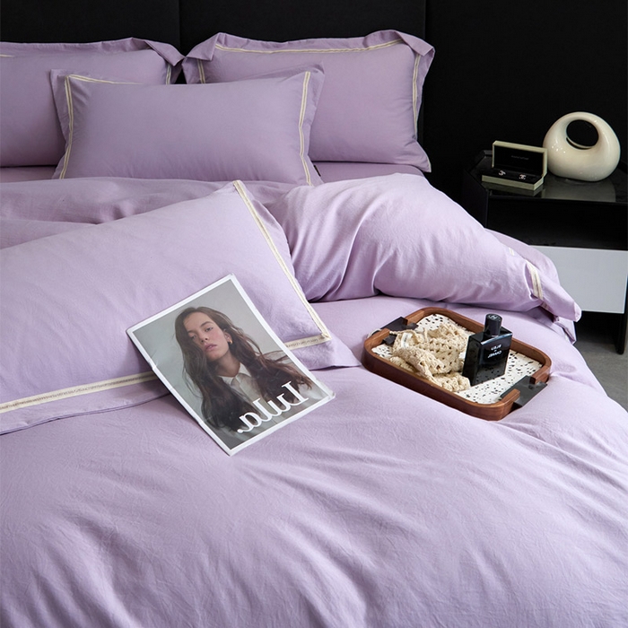 91家纺网 家纺一手货源 找家纺 库里梦家纺 2026新款高精密斜纹棉四件套镂空四件套-织带款 紫堇