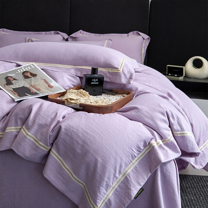 91家纺网 家纺一手货源 找家纺 库里梦家纺 2026新款高精密斜纹棉四件套镂空四件套-织带款 紫堇