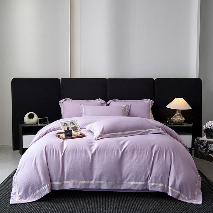 库里梦家纺 2026新款高精密斜纹棉四件套镂空四件套-织带款 紫堇