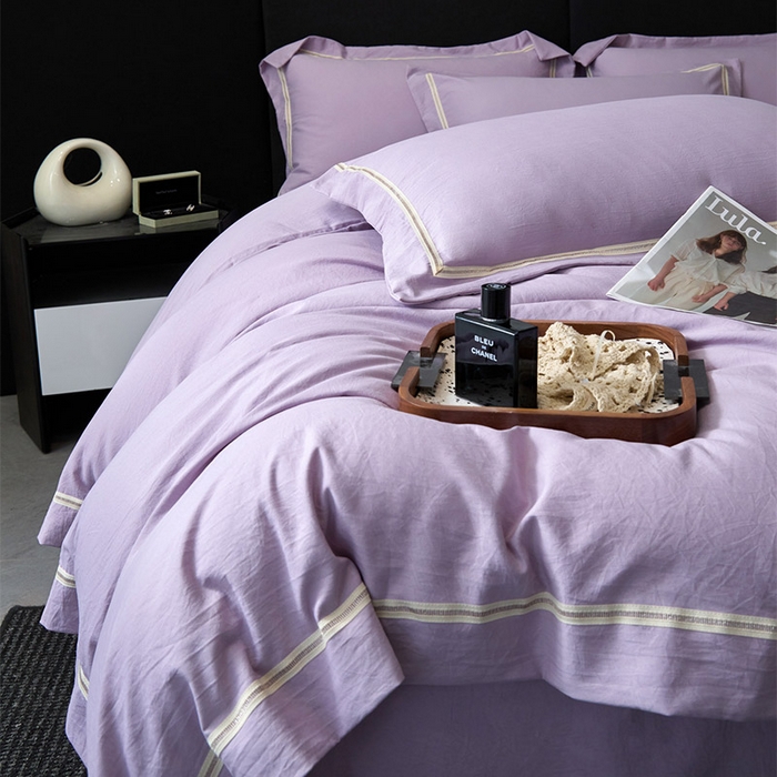 91家纺网 家纺一手货源 找家纺 库里梦家纺 2026新款高精密斜纹棉四件套镂空四件套-织带款 紫堇