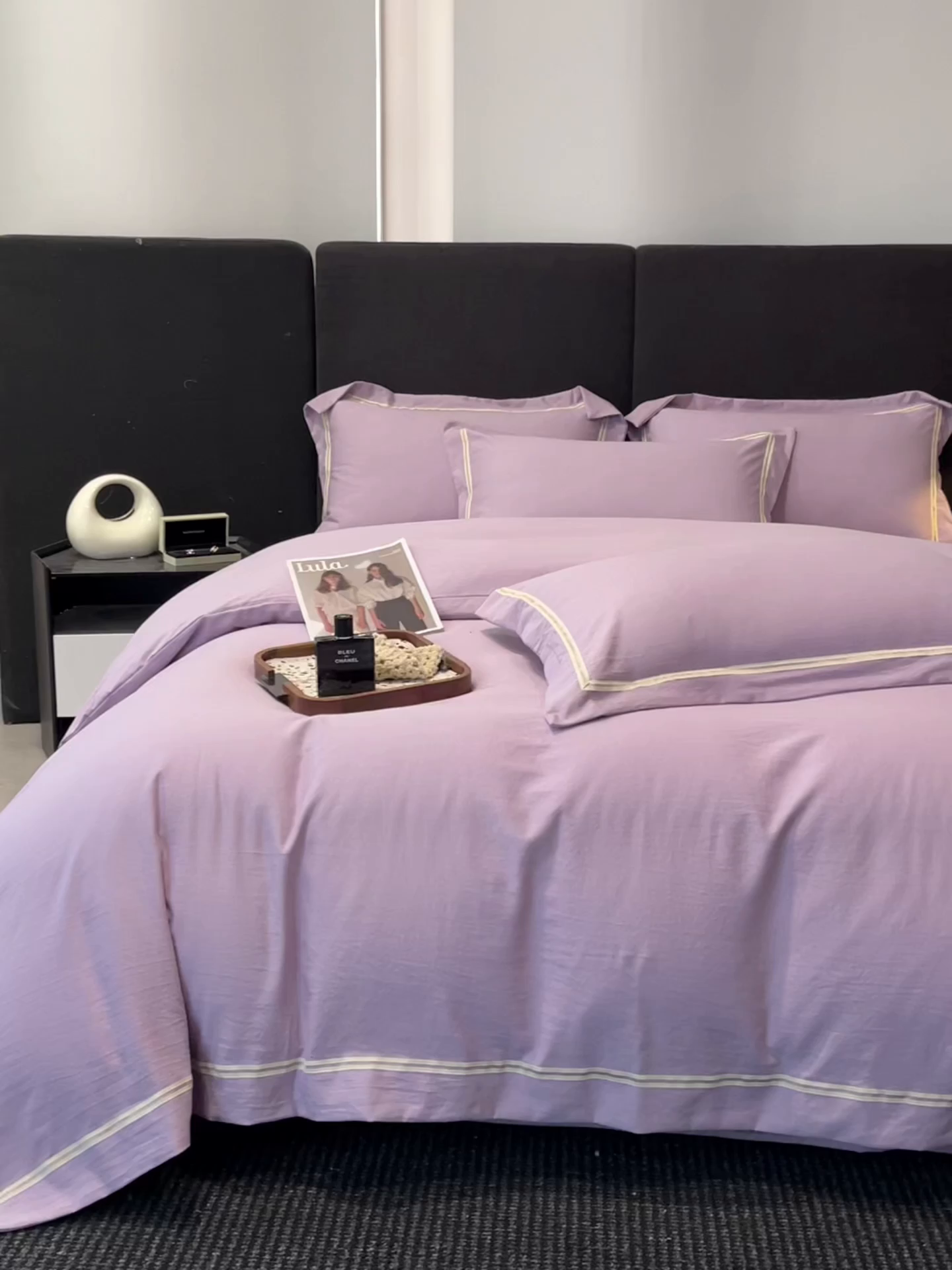 91家纺网 家纺一手货源 找家纺 库里梦家纺 2026新款高精密斜纹棉四件套镂空四件套-织带款 紫堇