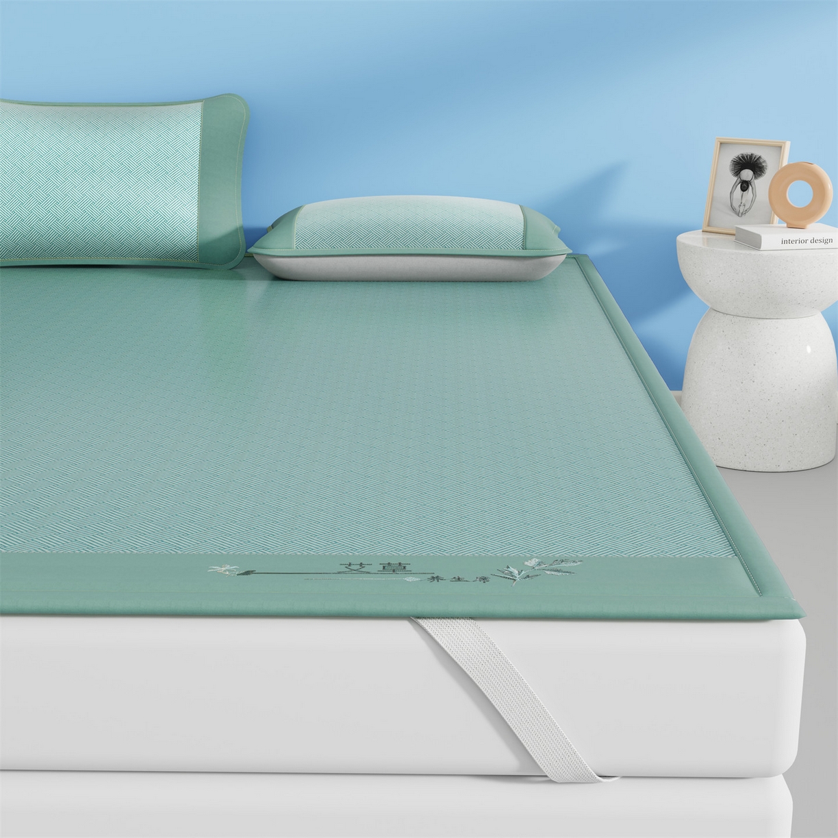 91家纺网 家纺一手货源 找家纺 青雅席业 2026新款艾草凉感饼干花冰丝凉席 饼干花冰丝席-绿色