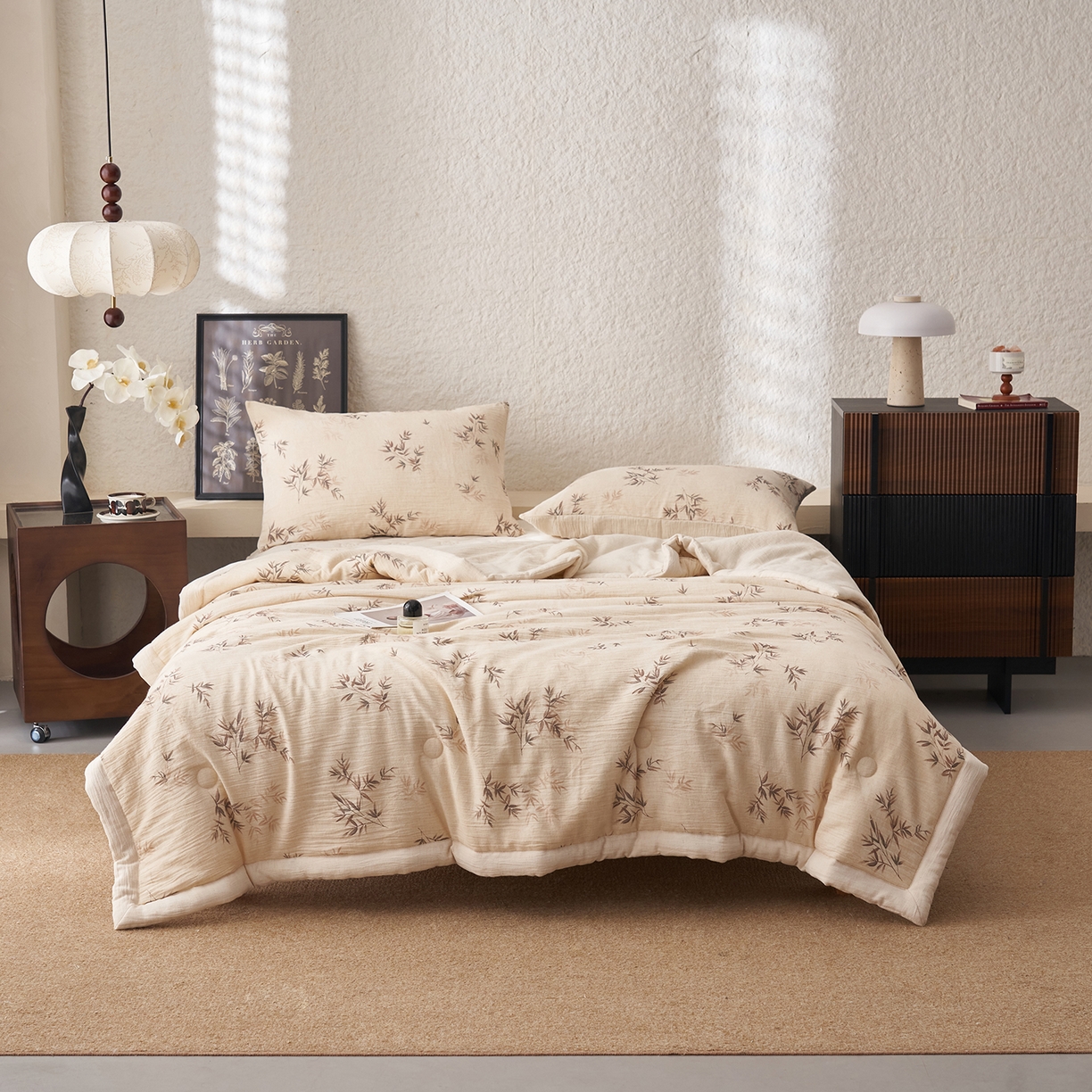 吾诺家居 2026新款棉麻系列-棉麻印花棉花夏被 竹影