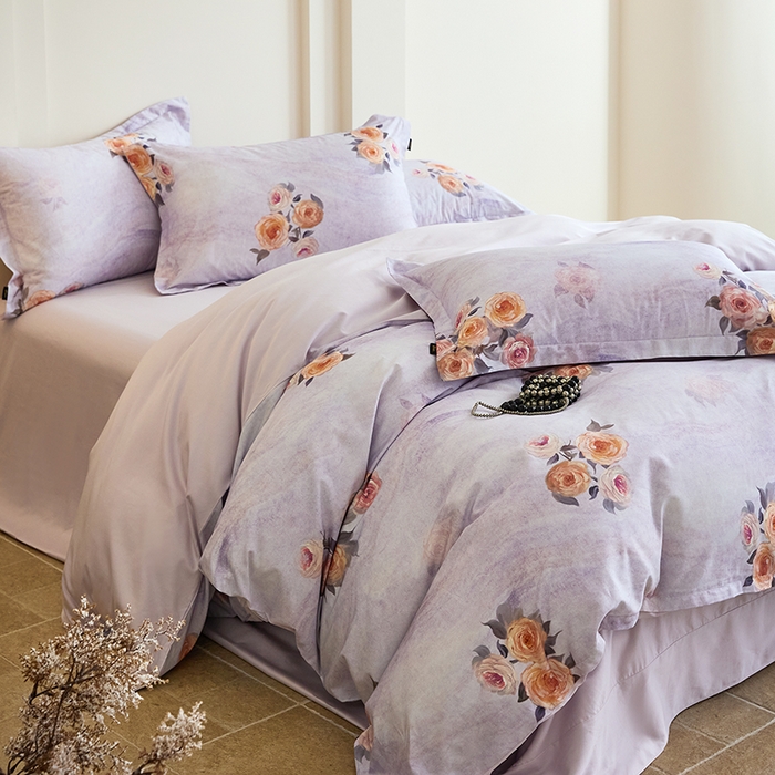 梧桐树 2026新款全棉纯棉长绒棉数码印花系列四件套 S53花溪紫