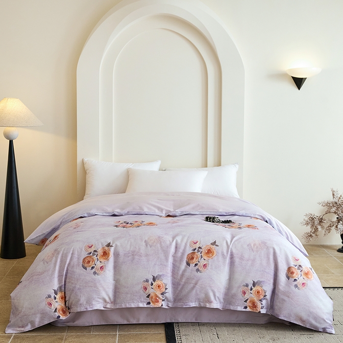 91家纺网 家纺一手货源 找家纺 梧桐树 2026新款全棉纯棉长绒棉数码印花系列四件套 S53花溪紫