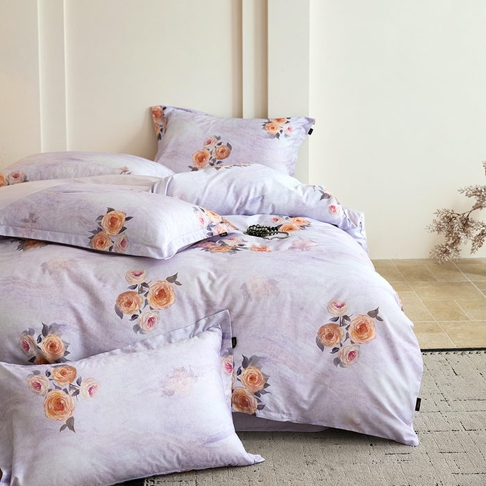 91家纺网 家纺一手货源 找家纺 梧桐树 2026新款全棉纯棉长绒棉数码印花系列四件套 S53花溪紫