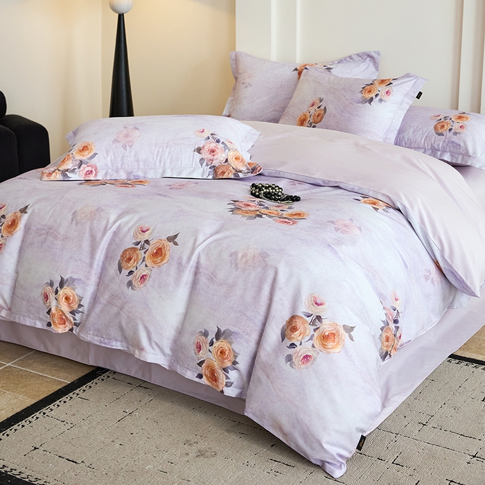 91家纺网 家纺一手货源 找家纺 梧桐树 2026新款全棉纯棉长绒棉数码印花系列四件套 S53花溪紫