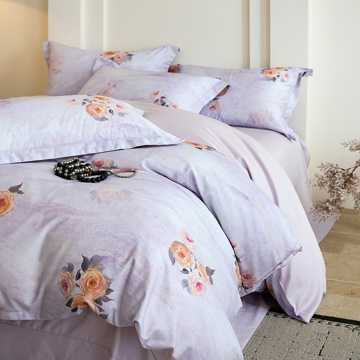 91家纺网 家纺一手货源 找家纺 梧桐树 2026新款全棉纯棉长绒棉数码印花系列四件套 S53花溪紫