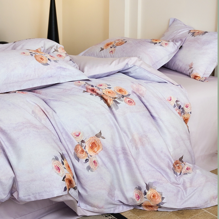 91家纺网 家纺一手货源 找家纺 梧桐树 2026新款全棉纯棉长绒棉数码印花系列四件套 S53花溪紫