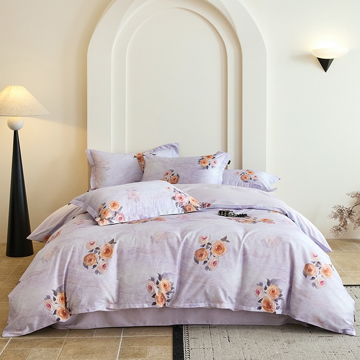 91家纺网 家纺一手货源 找家纺 梧桐树 2026新款全棉纯棉长绒棉数码印花系列四件套 S53花溪紫