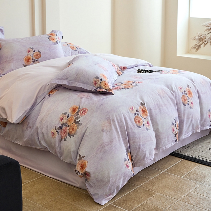 91家纺网 家纺一手货源 找家纺 梧桐树 2026新款全棉纯棉长绒棉数码印花系列四件套 S53花溪紫