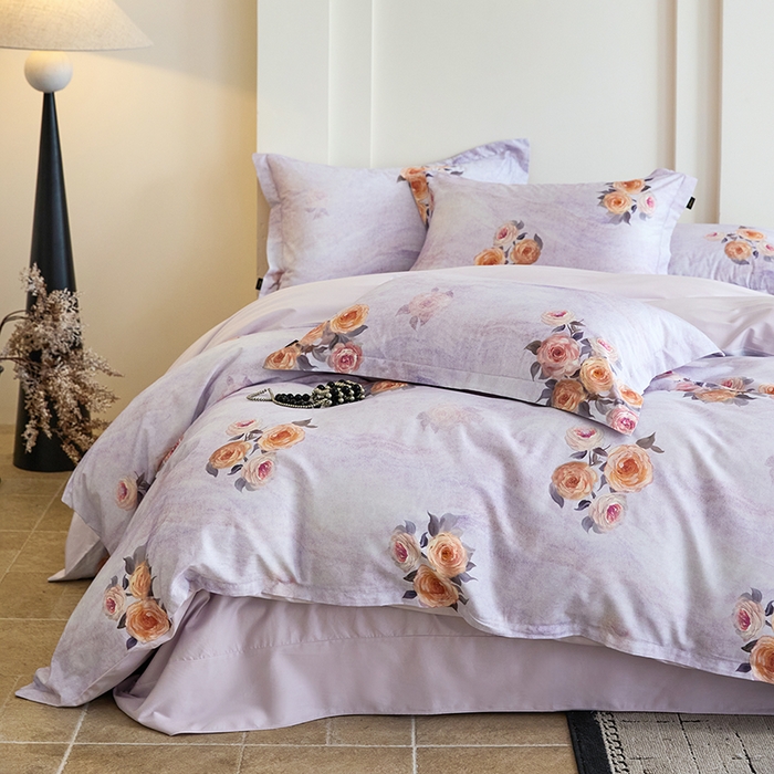 91家纺网 家纺一手货源 找家纺 梧桐树 2026新款全棉纯棉长绒棉数码印花系列四件套 S53花溪紫