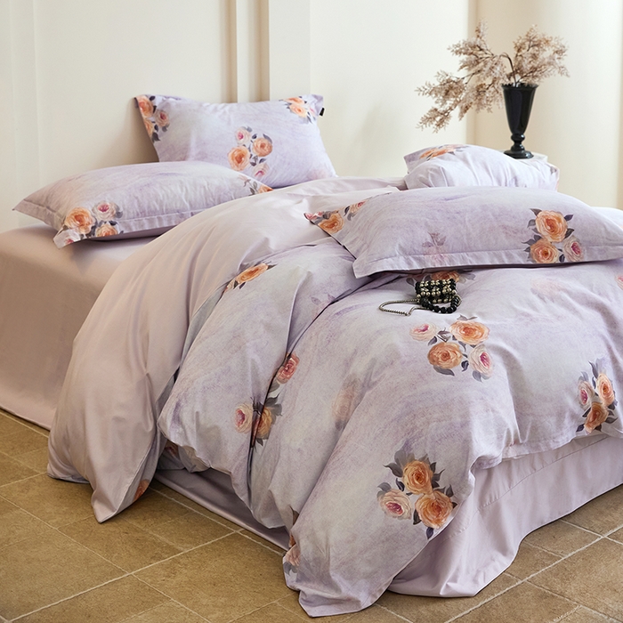 91家纺网 家纺一手货源 找家纺 梧桐树 2026新款全棉纯棉长绒棉数码印花系列四件套 S53花溪紫