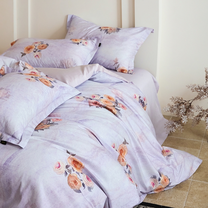 91家纺网 家纺一手货源 找家纺 梧桐树 2026新款全棉纯棉长绒棉数码印花系列四件套 S53花溪紫