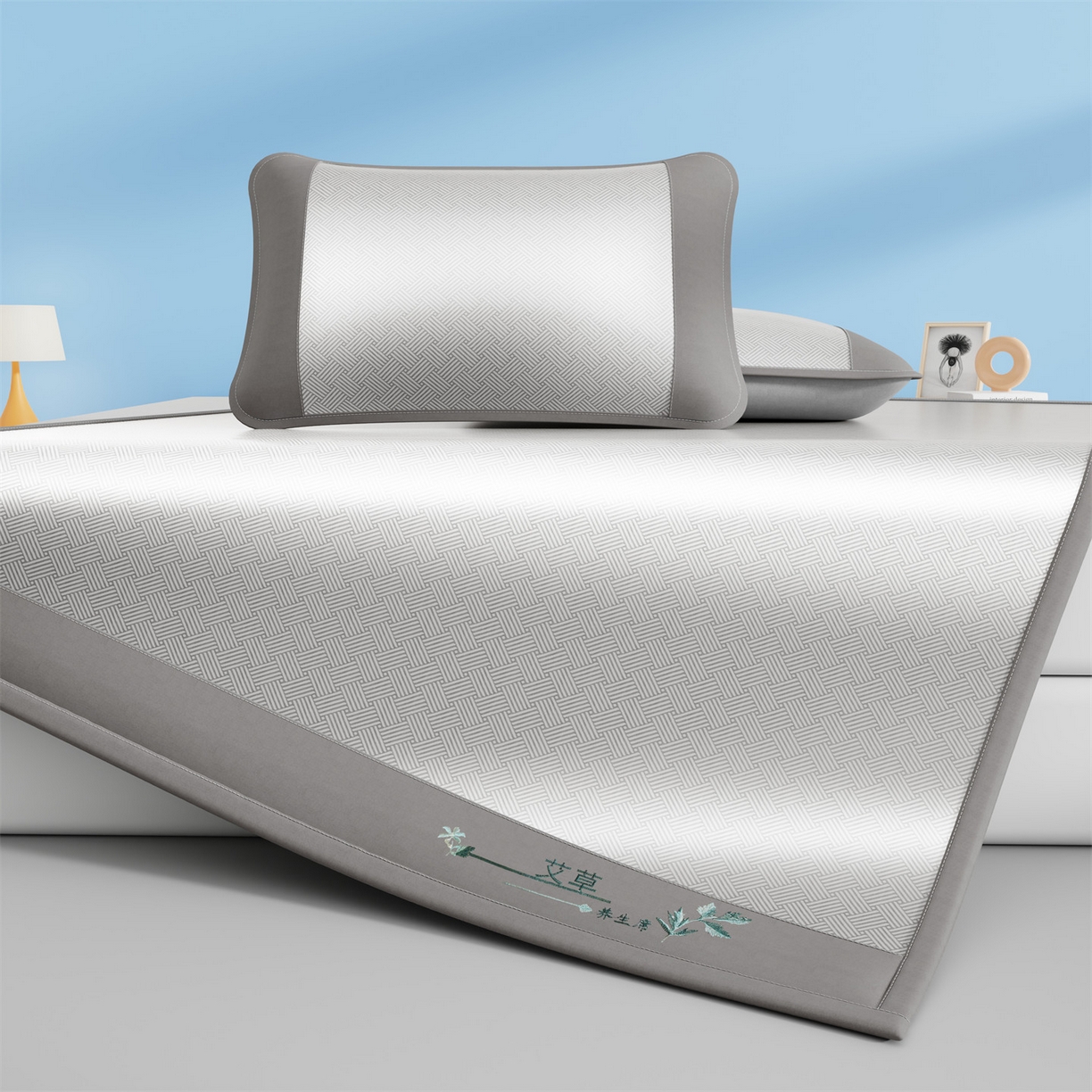 青雅席业 2026新款艾草凉感饼干花冰丝凉席 饼干花冰丝席-灰色