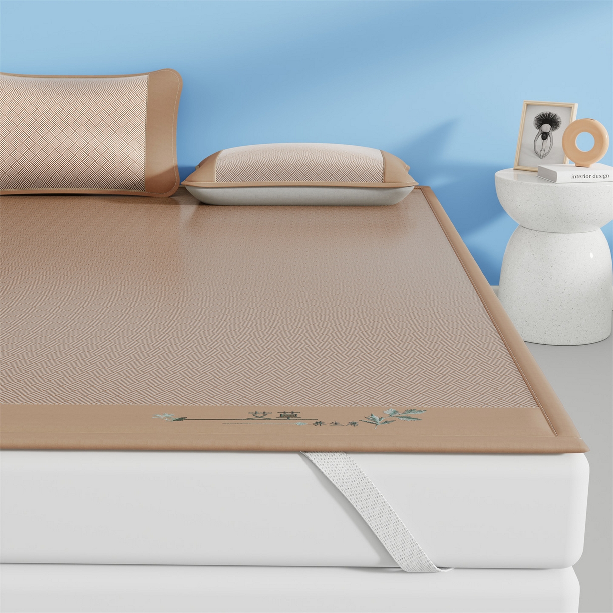 91家纺网 家纺一手货源 找家纺 青雅席业 2026新款艾草凉感饼干花冰丝凉席 饼干花冰丝席-咖色