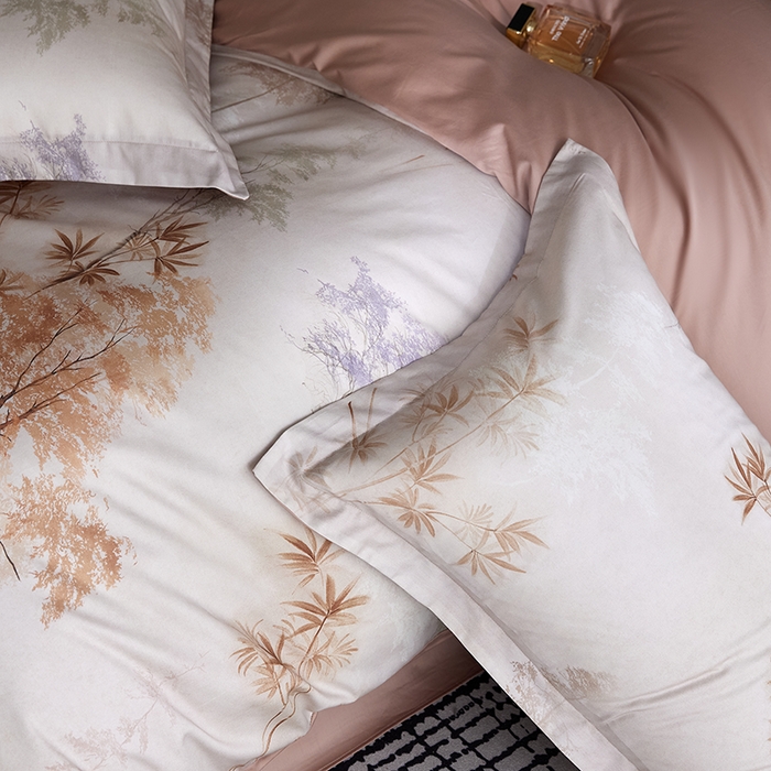 91家纺网 家纺一手货源 找家纺 梧桐树 2026新款全棉纯棉长绒棉数码印花系列四件套 S54森屿咖