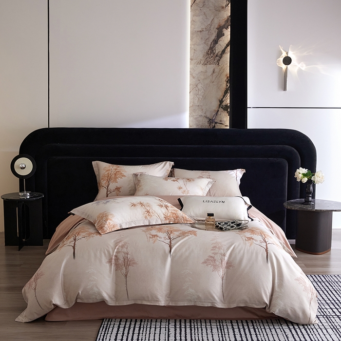 91家纺网 家纺一手货源 找家纺 梧桐树 2026新款全棉纯棉长绒棉数码印花系列四件套 S54森屿咖