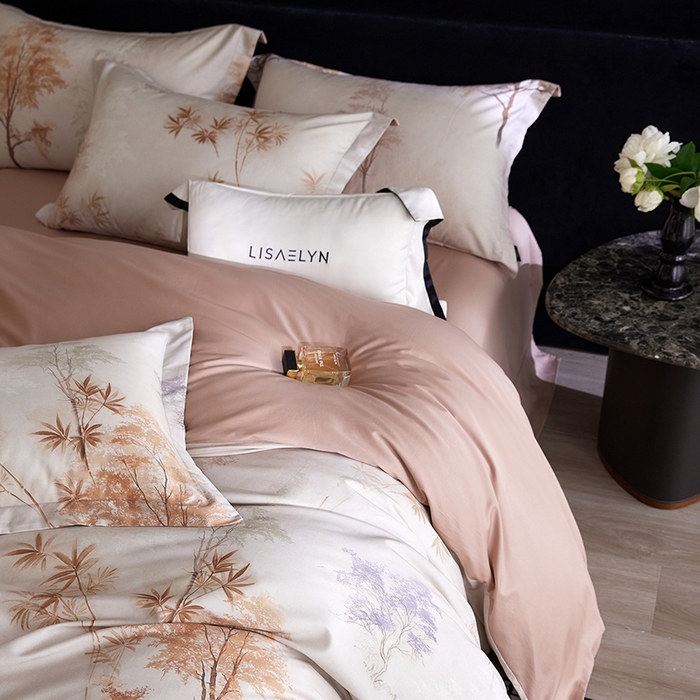 91家纺网 家纺一手货源 找家纺 梧桐树 2026新款全棉纯棉长绒棉数码印花系列四件套 S54森屿咖