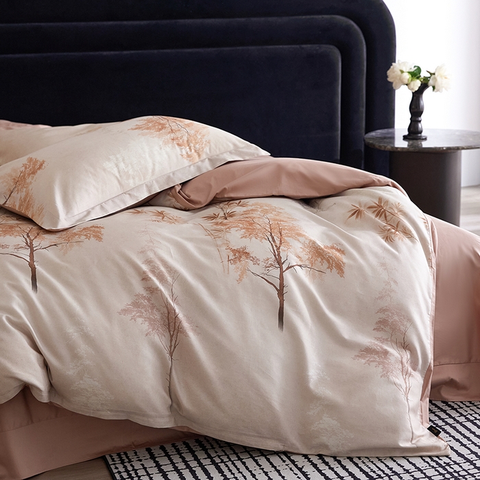 91家纺网 家纺一手货源 找家纺 梧桐树 2026新款全棉纯棉长绒棉数码印花系列四件套 S54森屿咖