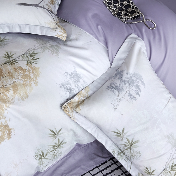 91家纺网 家纺一手货源 找家纺 梧桐树 2026新款全棉纯棉长绒棉数码印花系列四件套 S55森屿灰