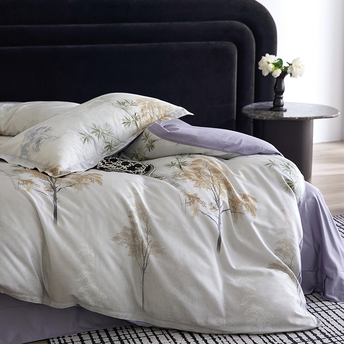 91家纺网 家纺一手货源 找家纺 梧桐树 2026新款全棉纯棉长绒棉数码印花系列四件套 S55森屿灰