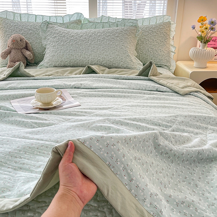 91家纺网 家纺一手货源 找家纺 艺慕家纺 2026新款夏被四件套 薄荷绿