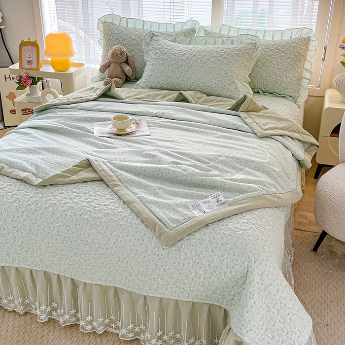 91家纺网 家纺一手货源 找家纺 艺慕家纺 2026新款夏被四件套 薄荷绿
