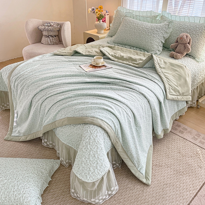 91家纺网 家纺一手货源 找家纺 艺慕家纺 2026新款夏被四件套 薄荷绿