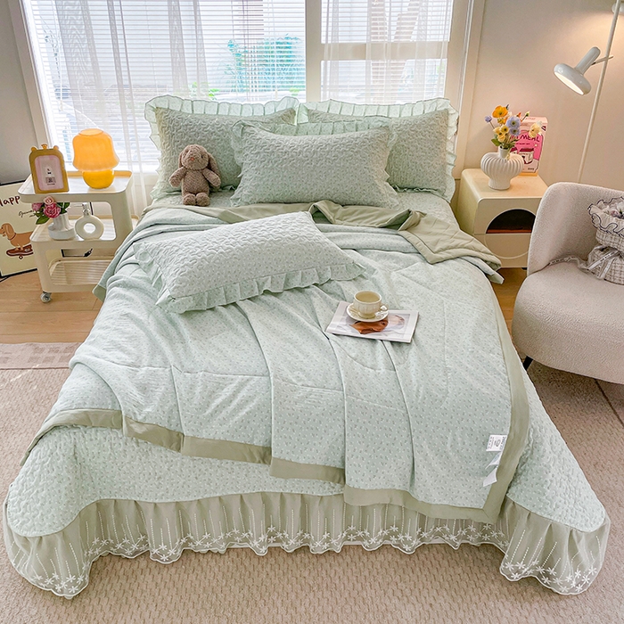91家纺网 家纺一手货源 找家纺 艺慕家纺 2026新款夏被四件套 薄荷绿