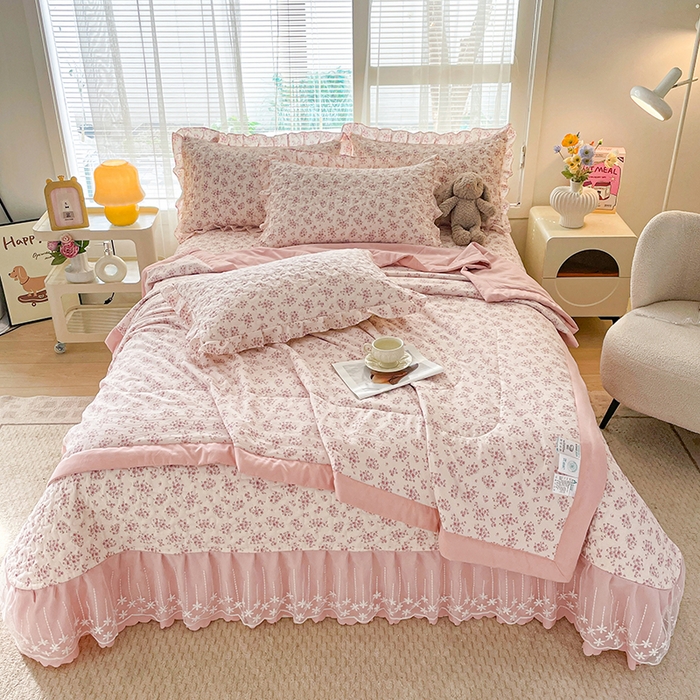 91家纺网 家纺一手货源 找家纺 艺慕家纺 2026新款夏被四件套 粉色樱花