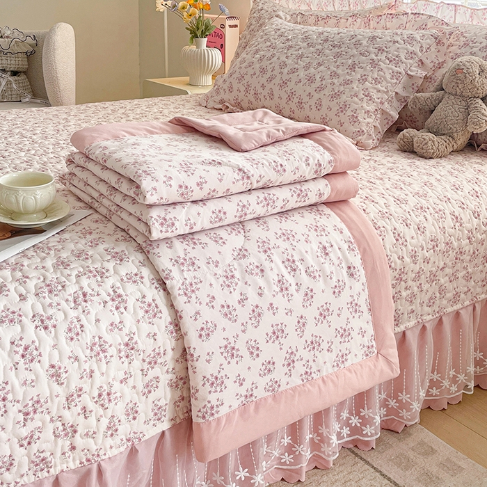 艺慕家纺 2026新款夏被四件套 粉色樱花