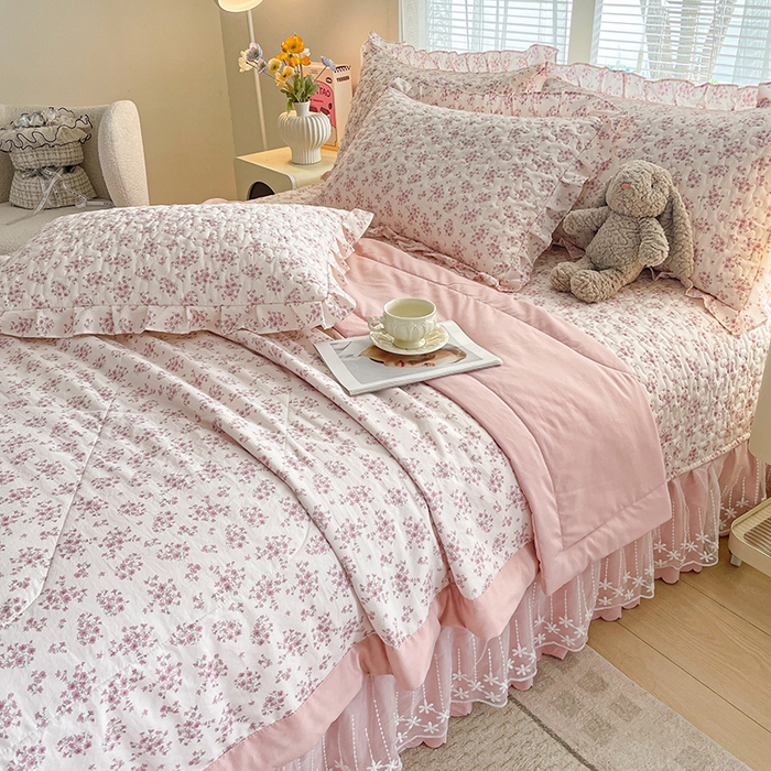 91家纺网 家纺一手货源 找家纺 艺慕家纺 2026新款夏被四件套 粉色樱花