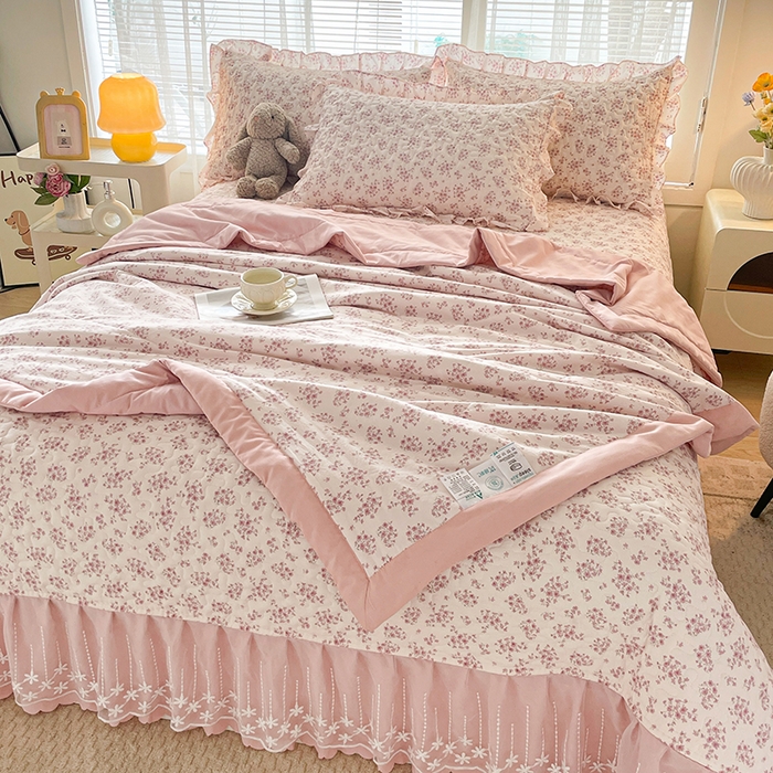 91家纺网 家纺一手货源 找家纺 艺慕家纺 2026新款夏被四件套 粉色樱花