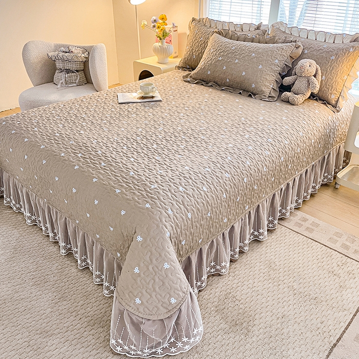 91家纺网 家纺一手货源 找家纺 艺慕家纺 2026新款夏被四件套 咖色蝴蝶结