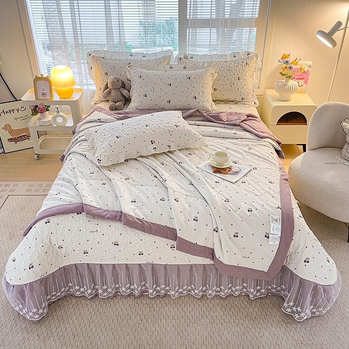 91家纺网 家纺一手货源 找家纺 艺慕家纺 2026新款夏被四件套 紫色樱桃