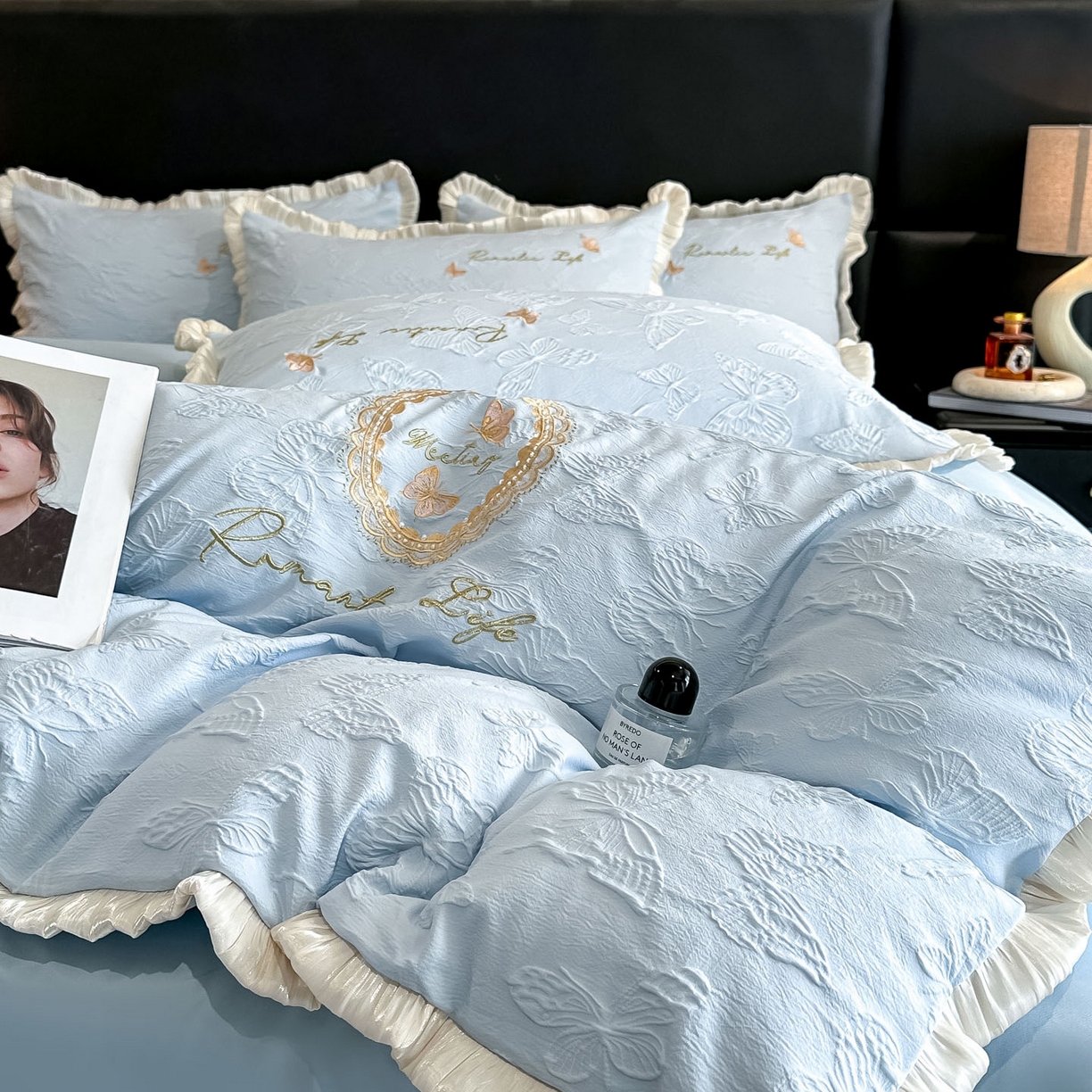 91家纺网 家纺一手货源 找家纺 （总）宇航家纺 2026新款浮雕花边水洗真丝四件套-梦境