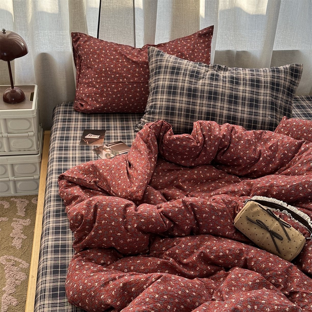 91家纺网 家纺一手货源 找家纺 （总）拾一 2026新款日韩复古混搭风田园小碎花水洗棉木棉四件套