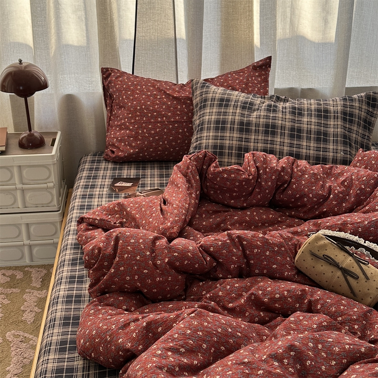 91家纺网 家纺一手货源 找家纺 （总）拾一 2026新款日韩复古混搭风田园小碎花水洗棉木棉四件套