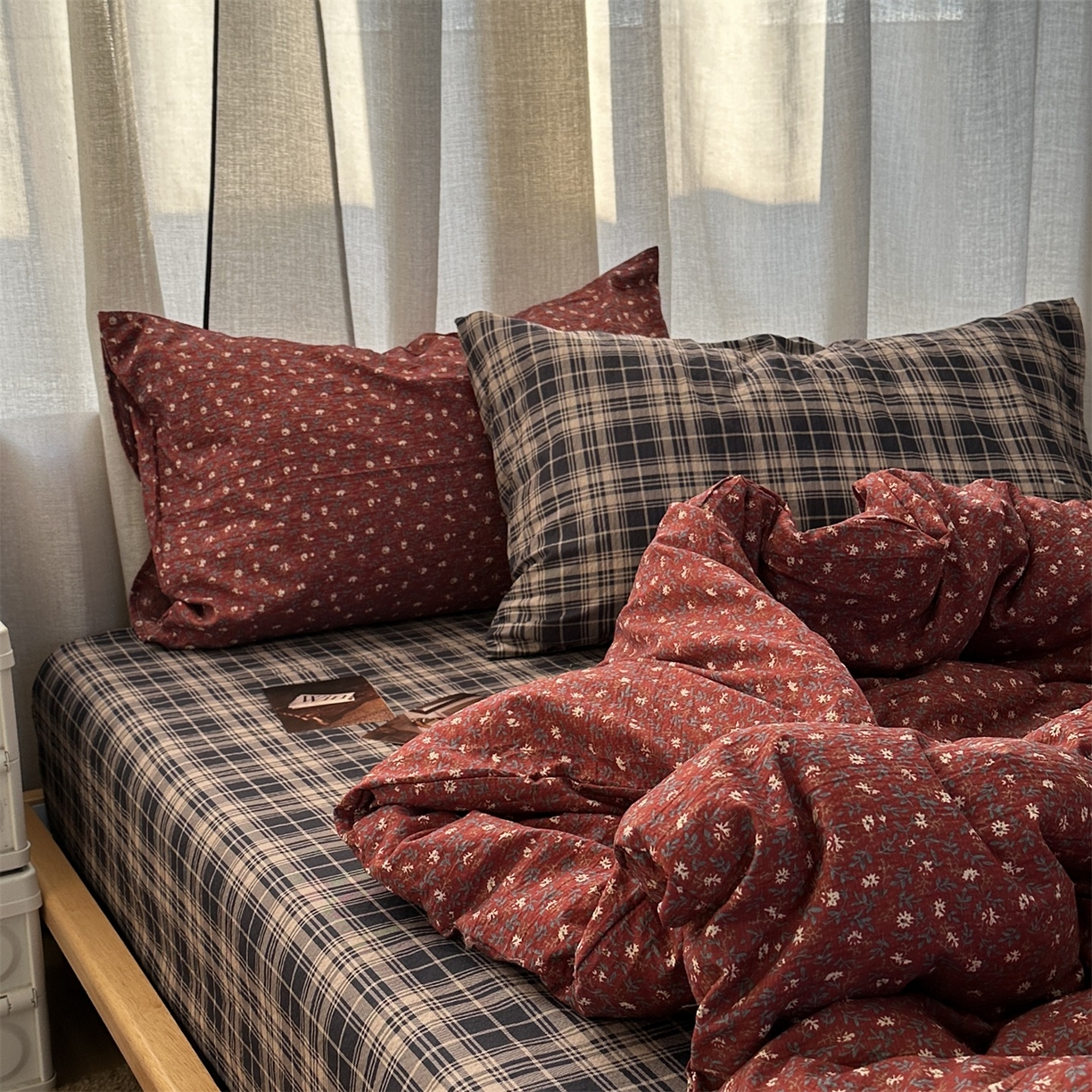 91家纺网 家纺一手货源 找家纺 （总）拾一 2026新款日韩复古混搭风田园小碎花水洗棉木棉四件套