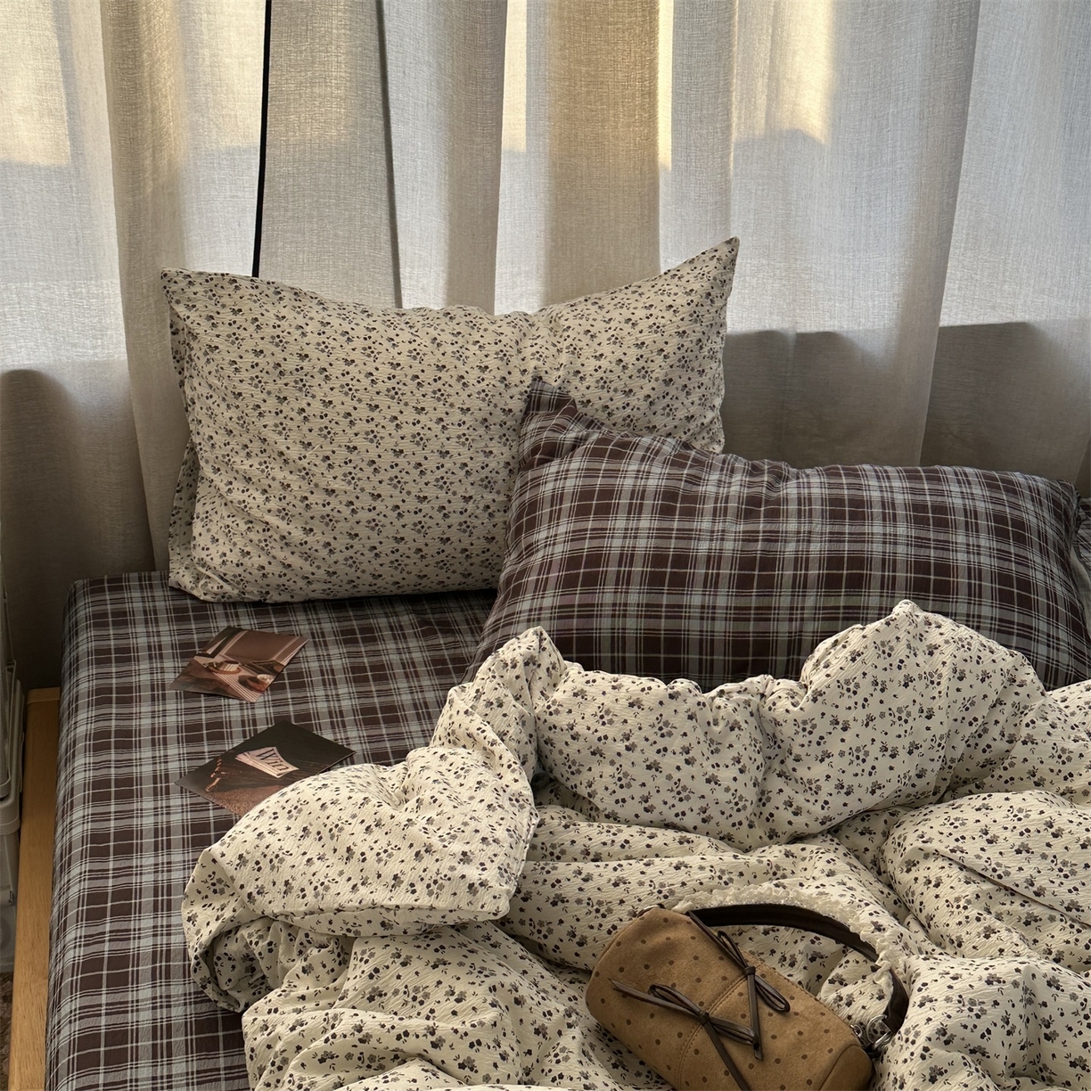 91家纺网 家纺一手货源 找家纺 （总）拾一 2026新款日韩复古混搭风田园小碎花水洗棉木棉四件套